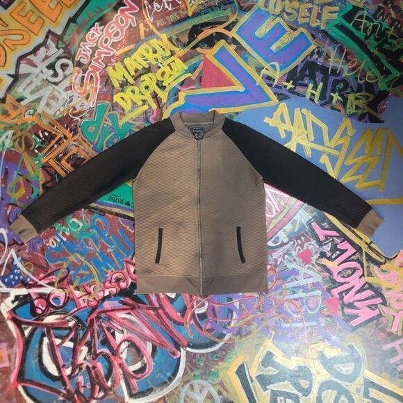 2|MEN xs Brown & Tan Quilted bomber jacket with pockets - sun stain on sleeve - Picture 1 of 12
